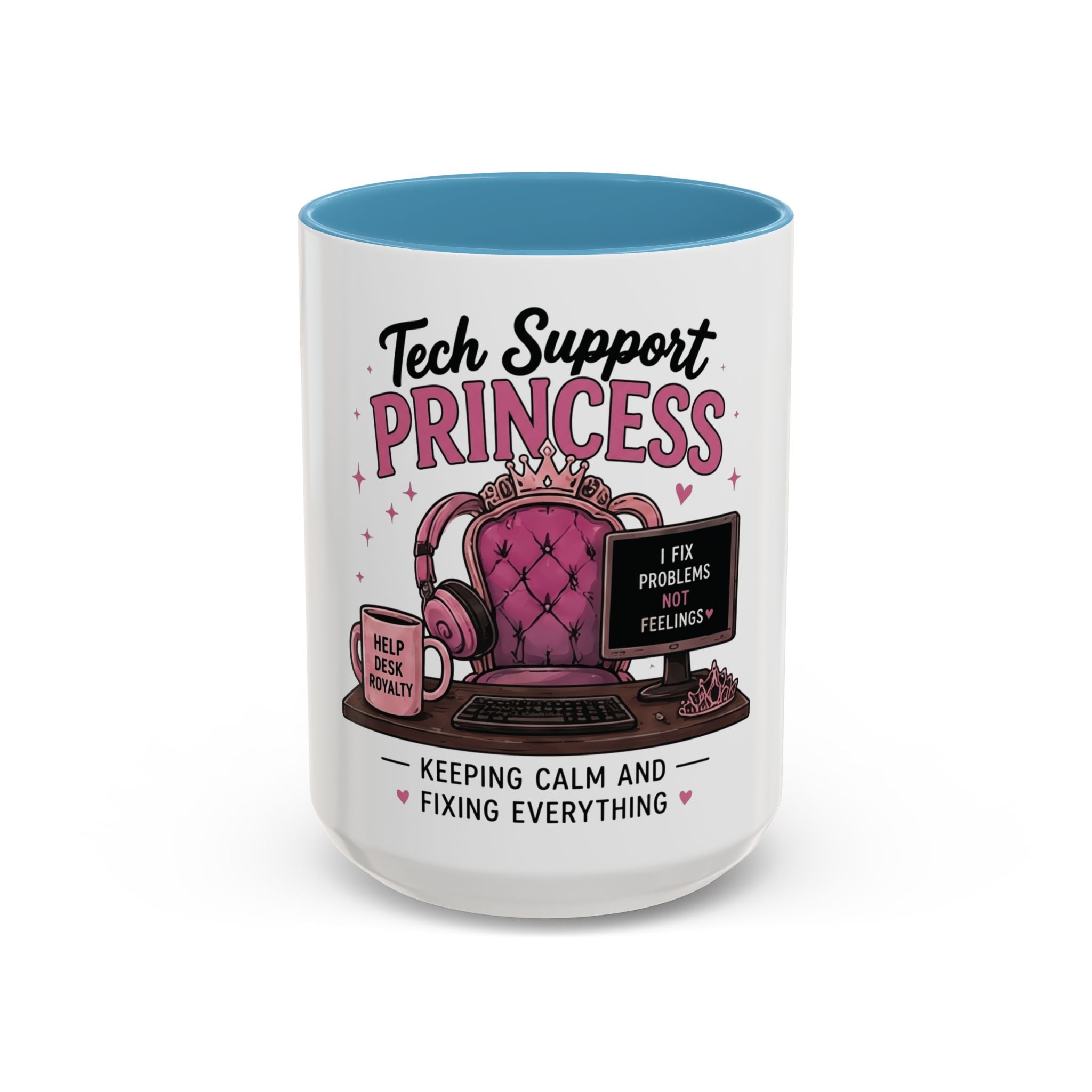 Coffee First Tickets Accent Mug - Funny Pink Heart Coffee Lover Gift (11/15oz)