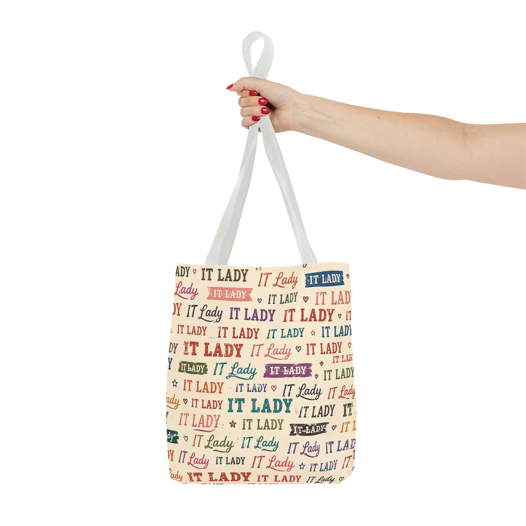 IT Lady Tote Bag - Retro Multicolor Typography All-Over Print