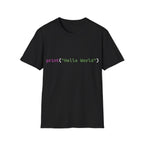 Front: print("Hello World") Back: Hello World Programmer Unisex Softstyle T-Shirt