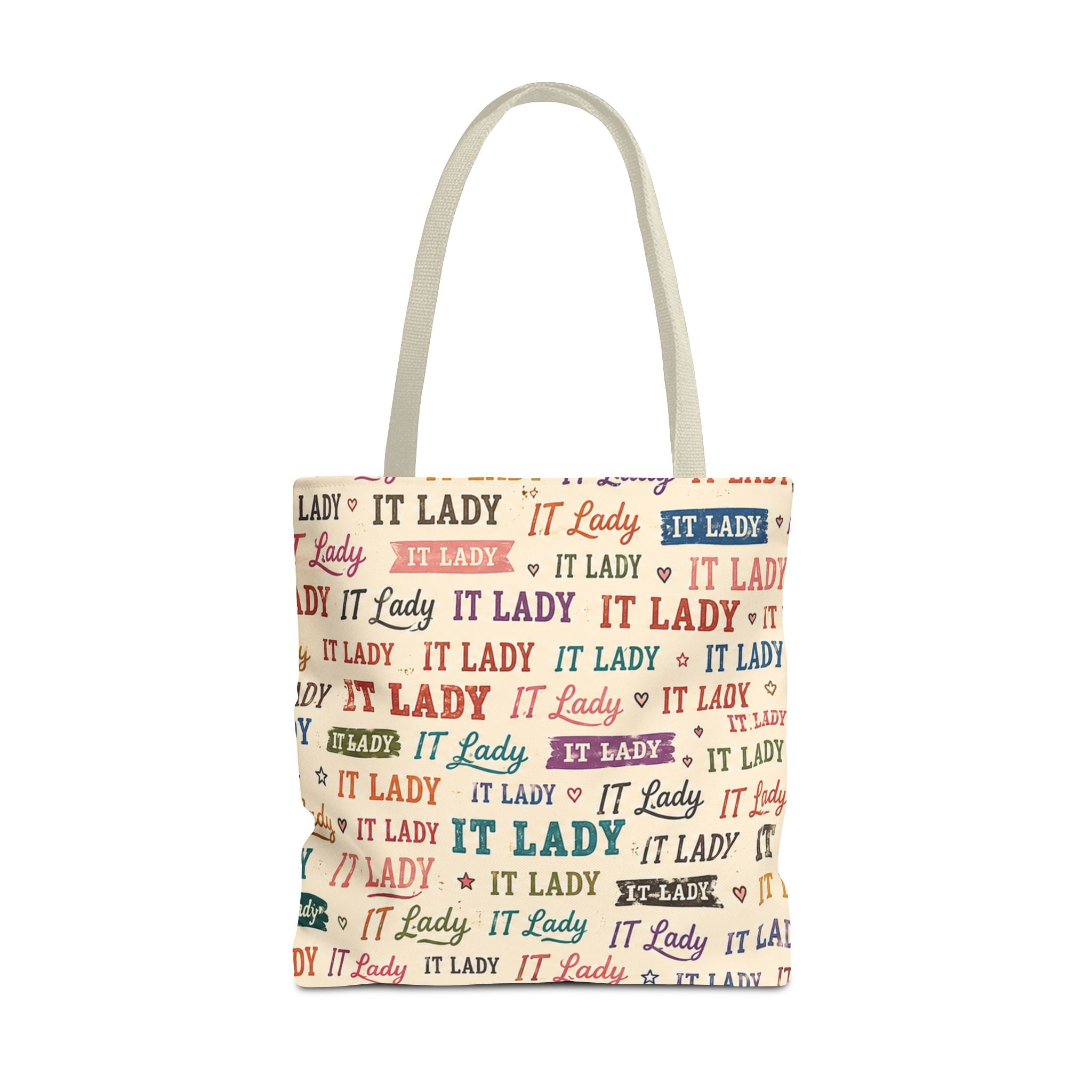IT Lady Tote Bag - Retro Multicolor Typography All-Over Print
