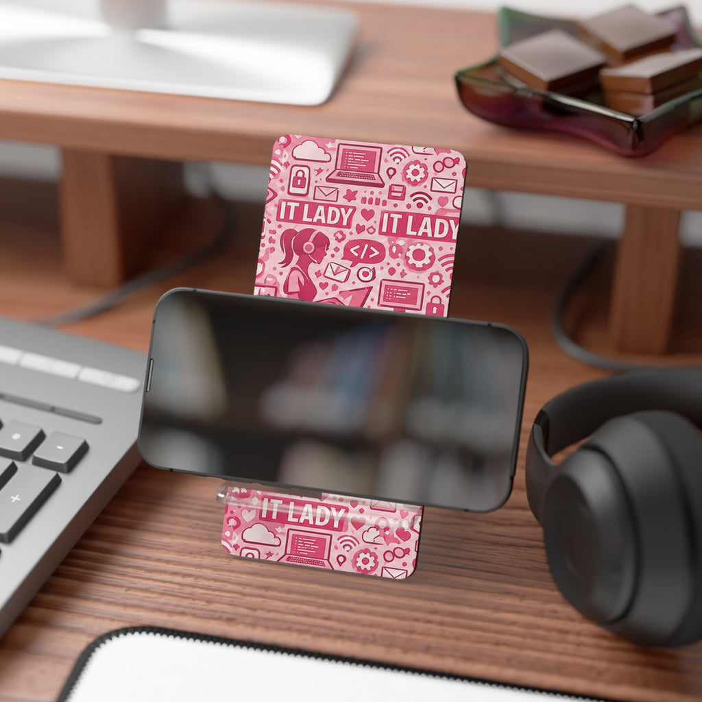 IT Lady Pink Pattern Phone Stand - Foldable Mobile Display Stand for Smartphones