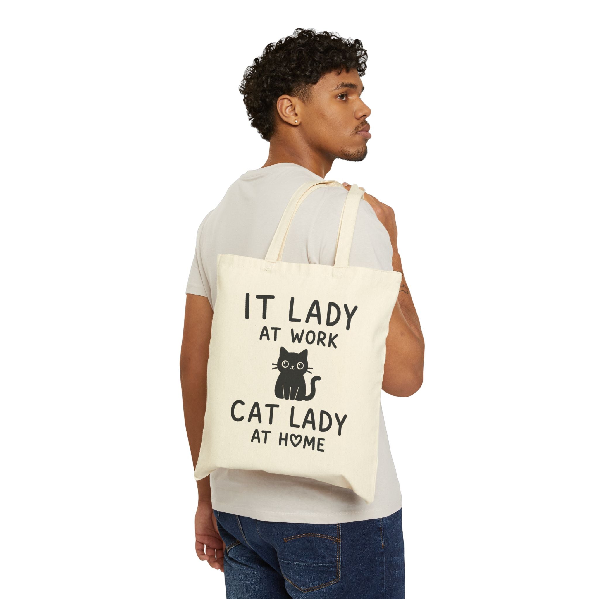 IT Lady at Work, Cat Lady at Home - Cute Cat Lover Canvas Tote