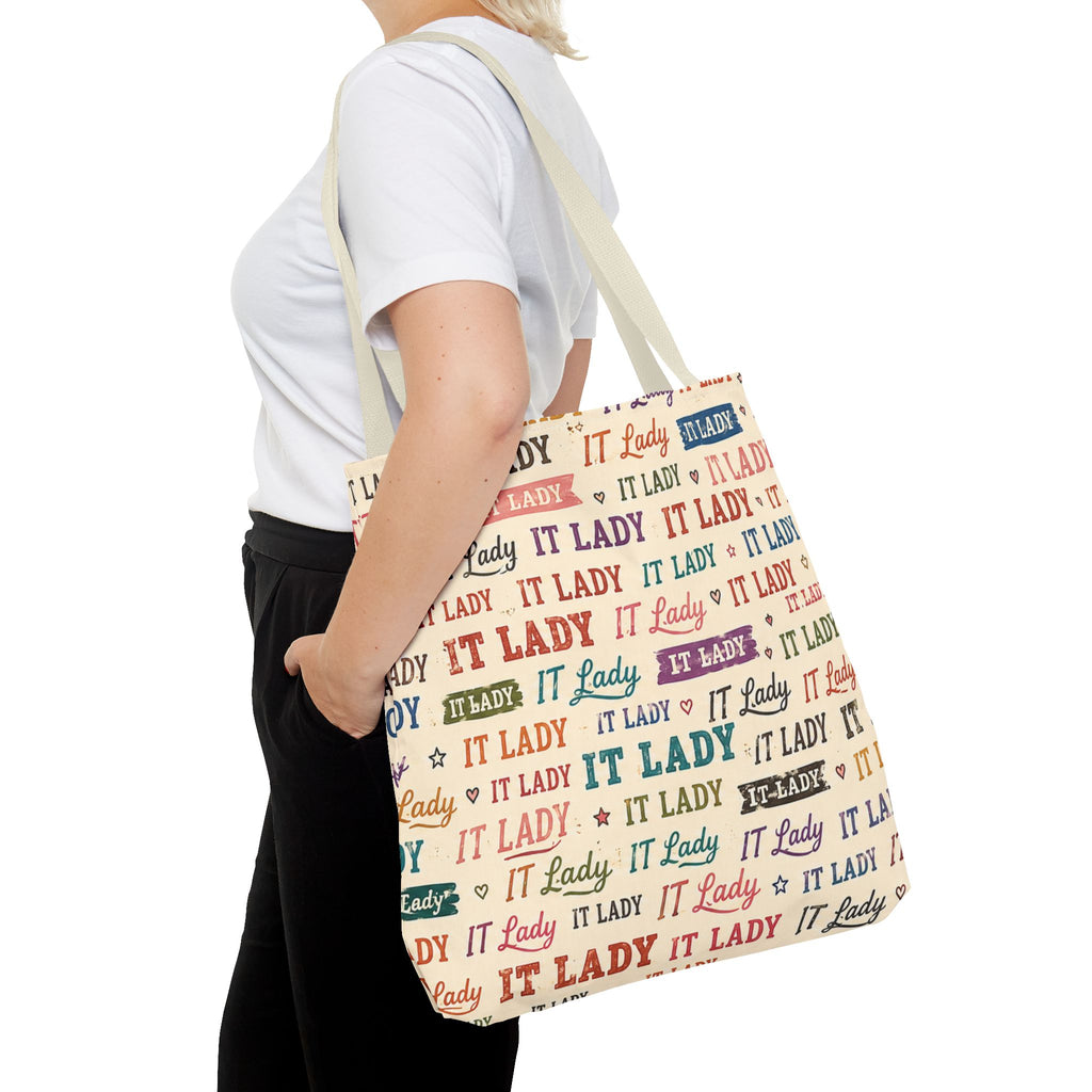 IT Lady Tote Bag - Retro Multicolor Typography All-Over Print