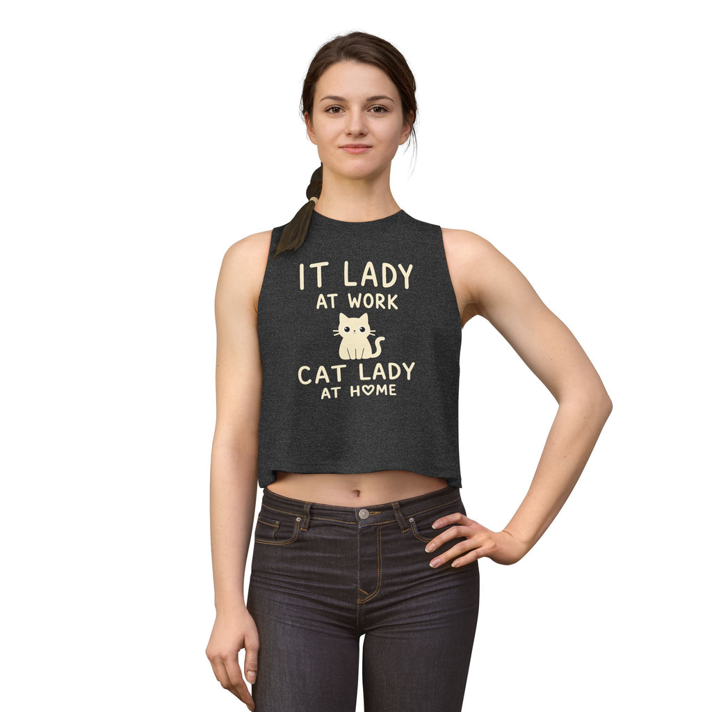 IT Lady at Work, Cat Lady at Home Crop Top