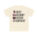 "Eat Sleep Code Repeat" Coder Heavy Cotton T‑Shirt