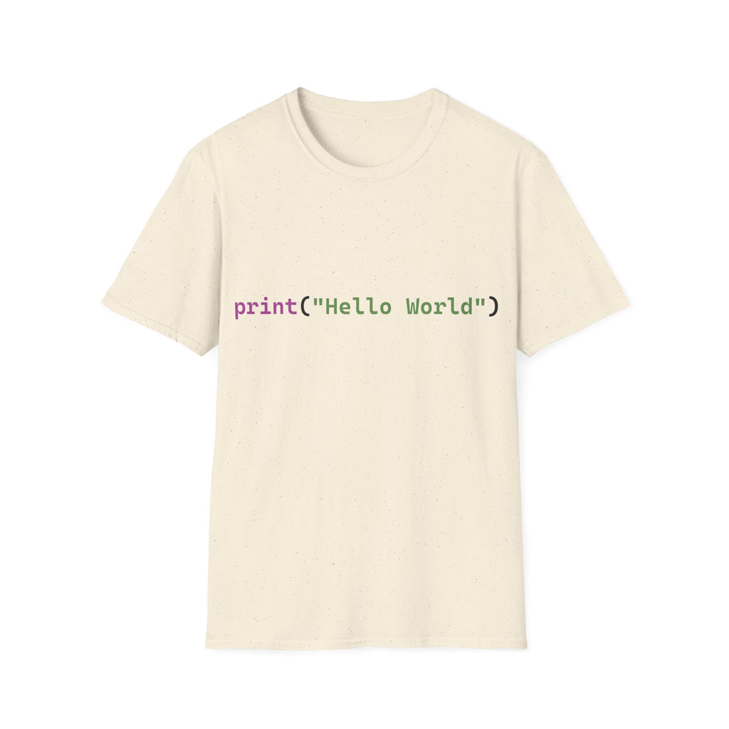 Front: print("Hello World") Back: Hello World Programmer Unisex Softstyle T-Shirt
