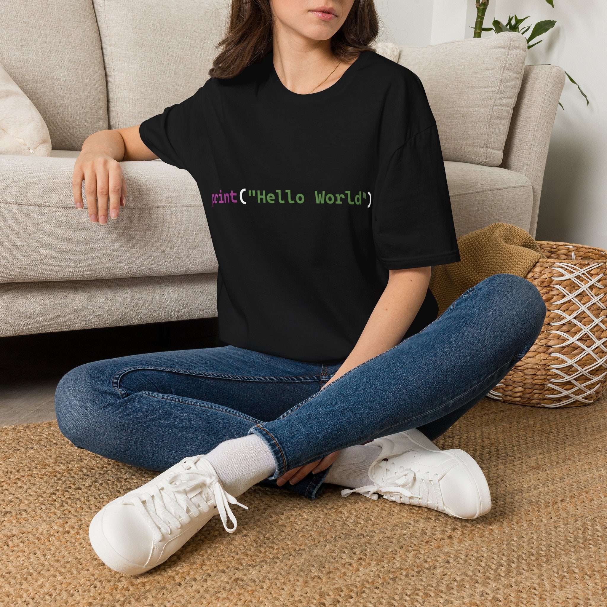 Front: print("Hello World") Back: Hello World Programmer Unisex Softstyle T-Shirt