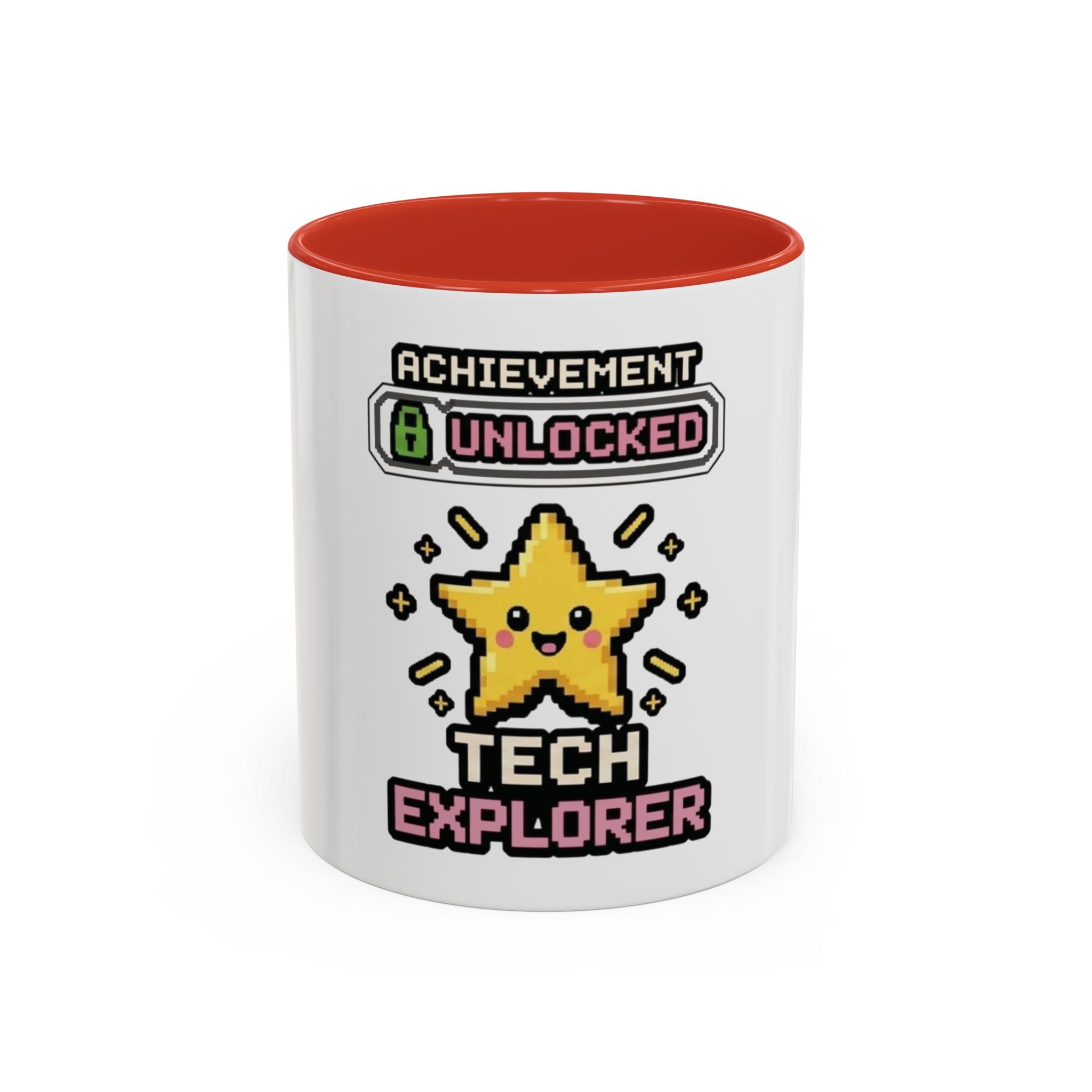 Achievement Unlocked: Tech Explorer Accent Coffee Mug - Cute Pixel Star Gamer Gift