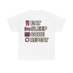 "Eat Sleep Code Repeat" Coder Heavy Cotton T‑Shirt