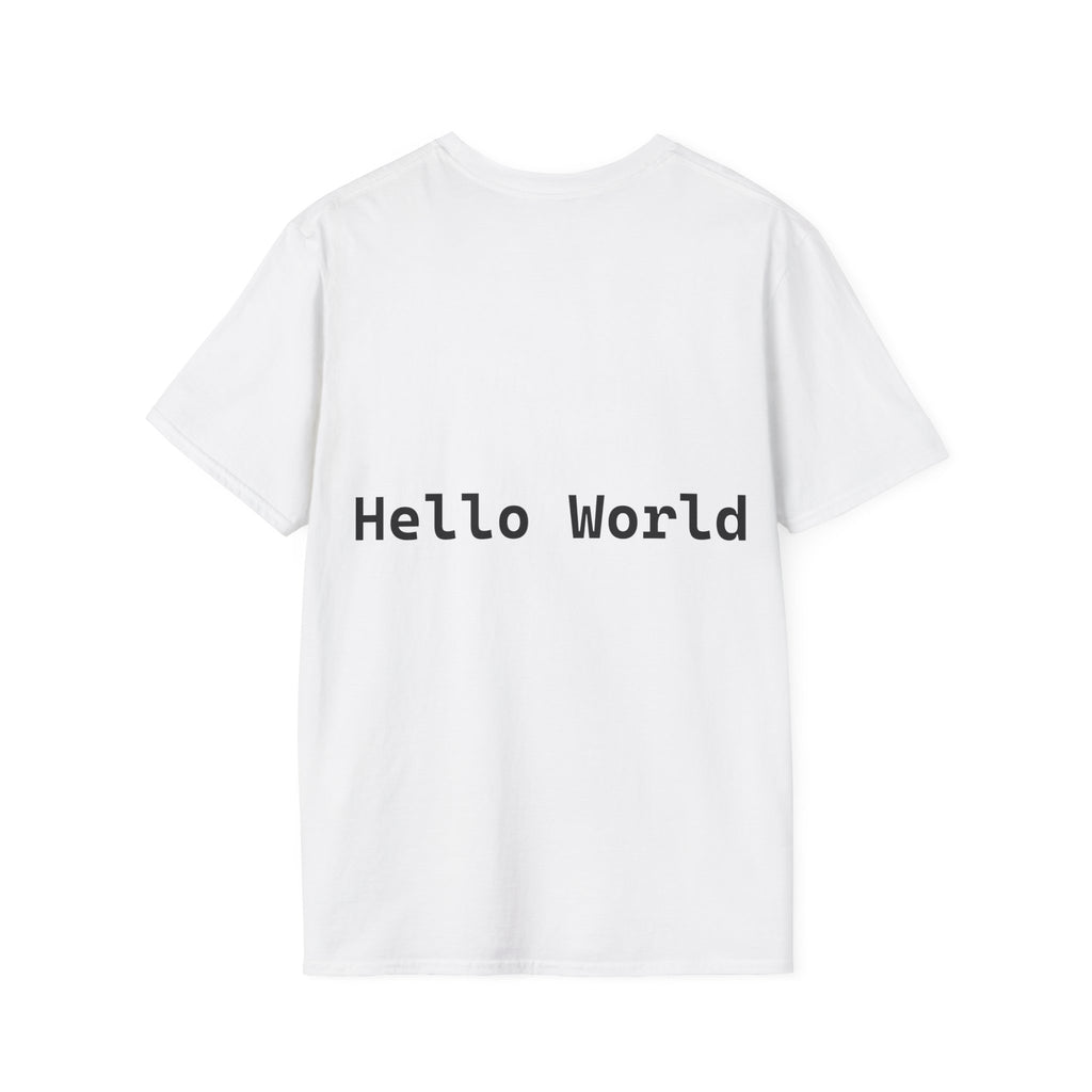 Front: print("Hello World") Back: Hello World Programmer Unisex Softstyle T-Shirt