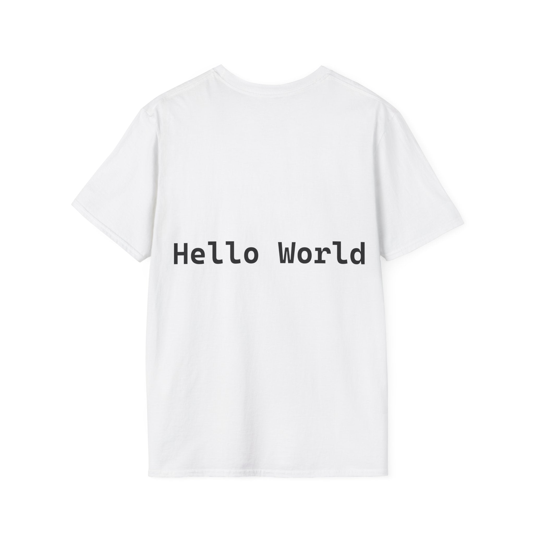 Front: print("Hello World") Back: Hello World Programmer Unisex Softstyle T-Shirt