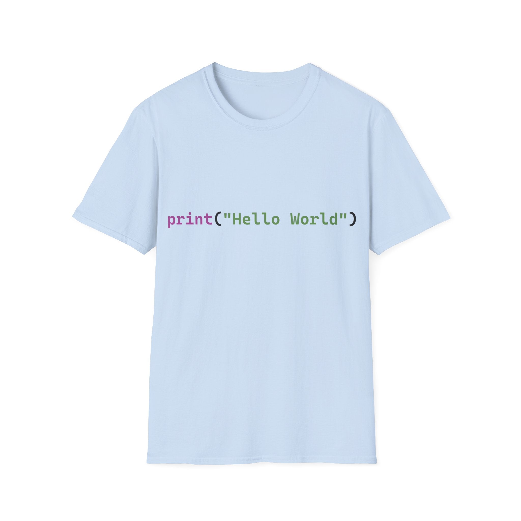 Front: print("Hello World") Back: Hello World Programmer Unisex Softstyle T-Shirt