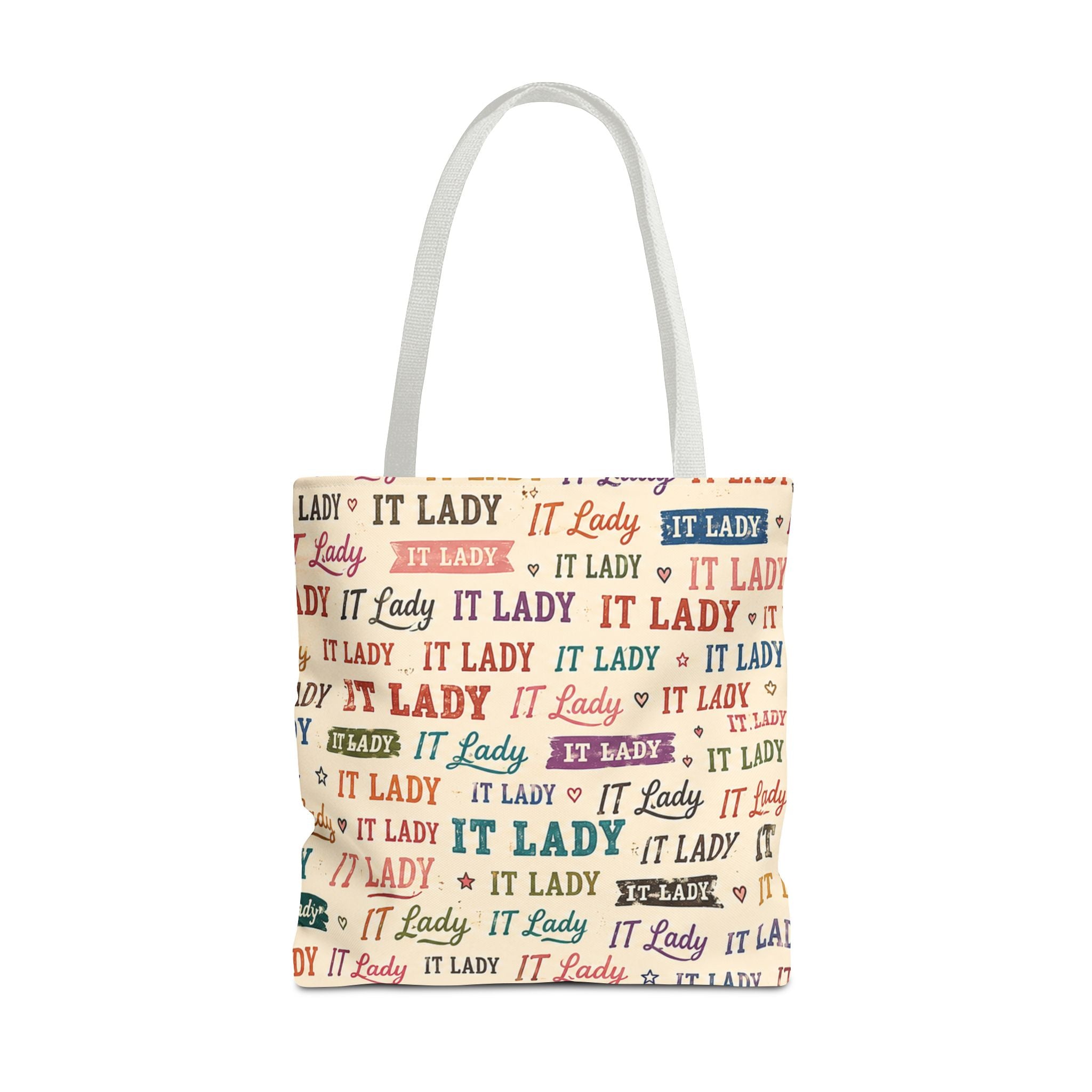 IT Lady Tote Bag - Retro Multicolor Typography All-Over Print