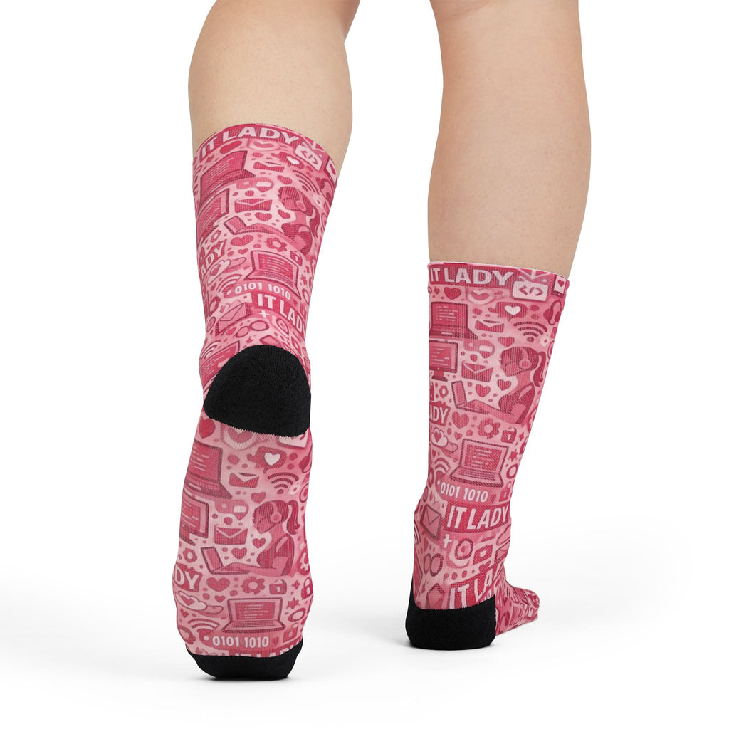 IT Lady Pink Patterned Crew Socks - Tech & Gamer Gift
