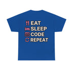 "Eat Sleep Code Repeat" Coder Heavy Cotton T‑Shirt