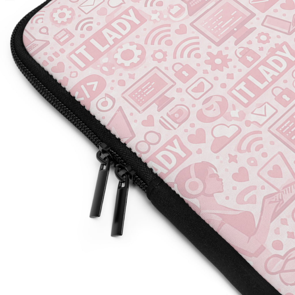 IT Lady at Work / Cat Lady at Home Laptop Sleeve - Cute Pink Cat Tech Accessory