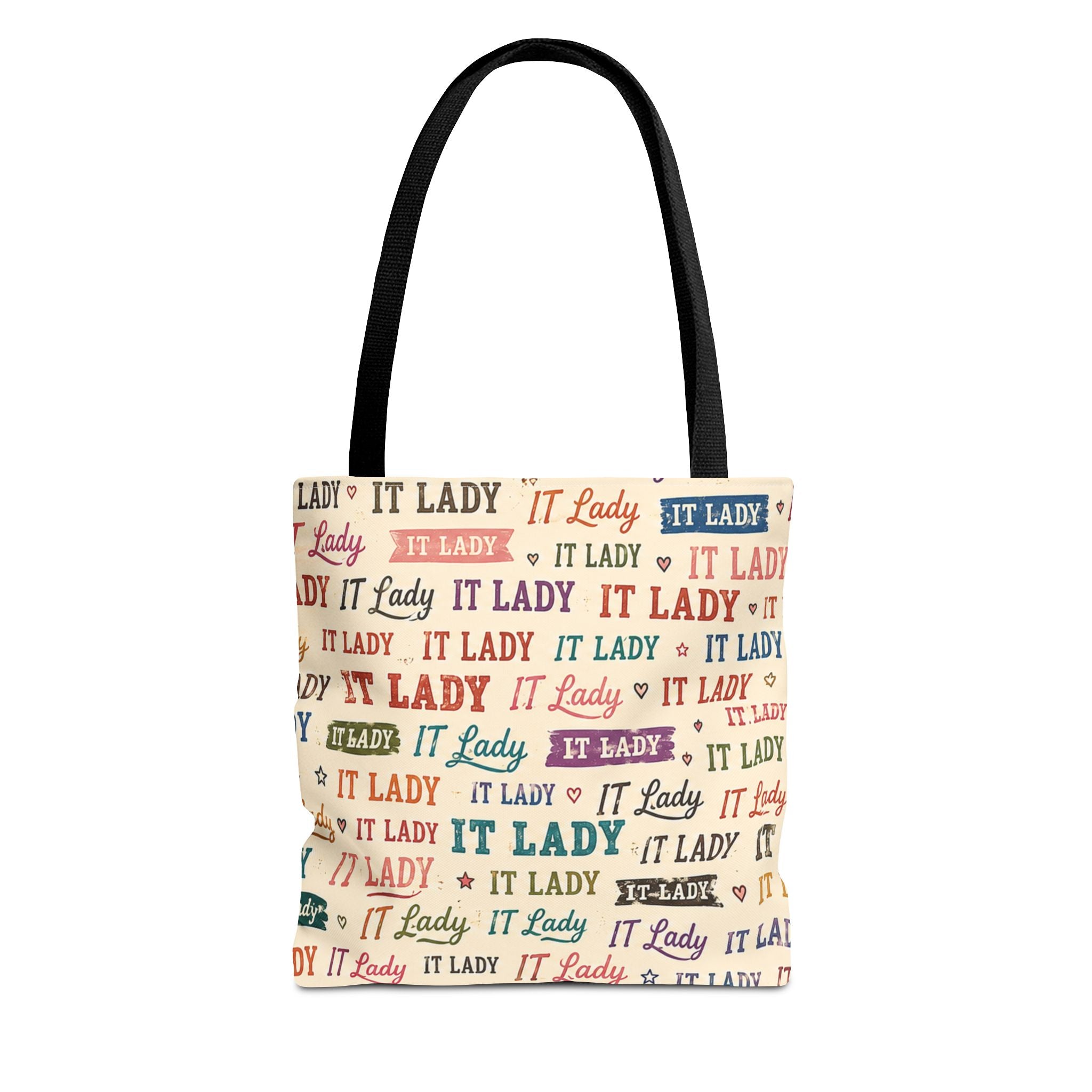 IT Lady Tote Bag - Retro Multicolor Typography All-Over Print
