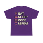 "Eat Sleep Code Repeat" Coder Heavy Cotton T‑Shirt