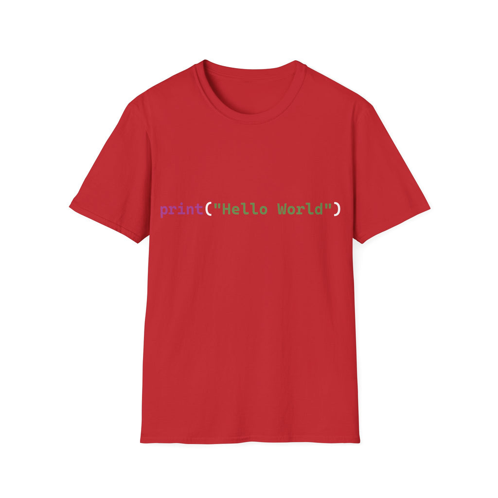 Front: print("Hello World") Back: Hello World Programmer Unisex Softstyle T-Shirt
