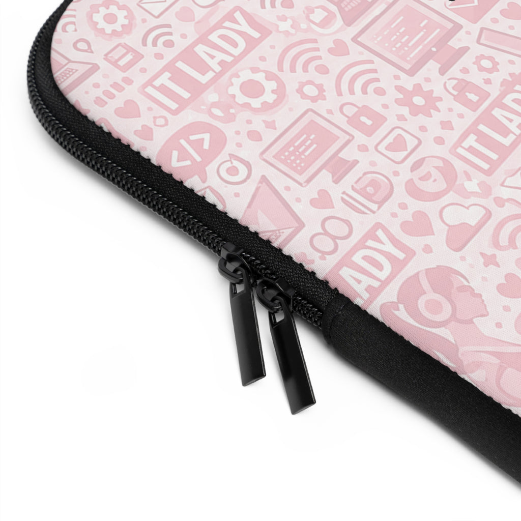 IT Lady at Work / Cat Lady at Home Laptop Sleeve - Cute Pink Cat Tech Accessory