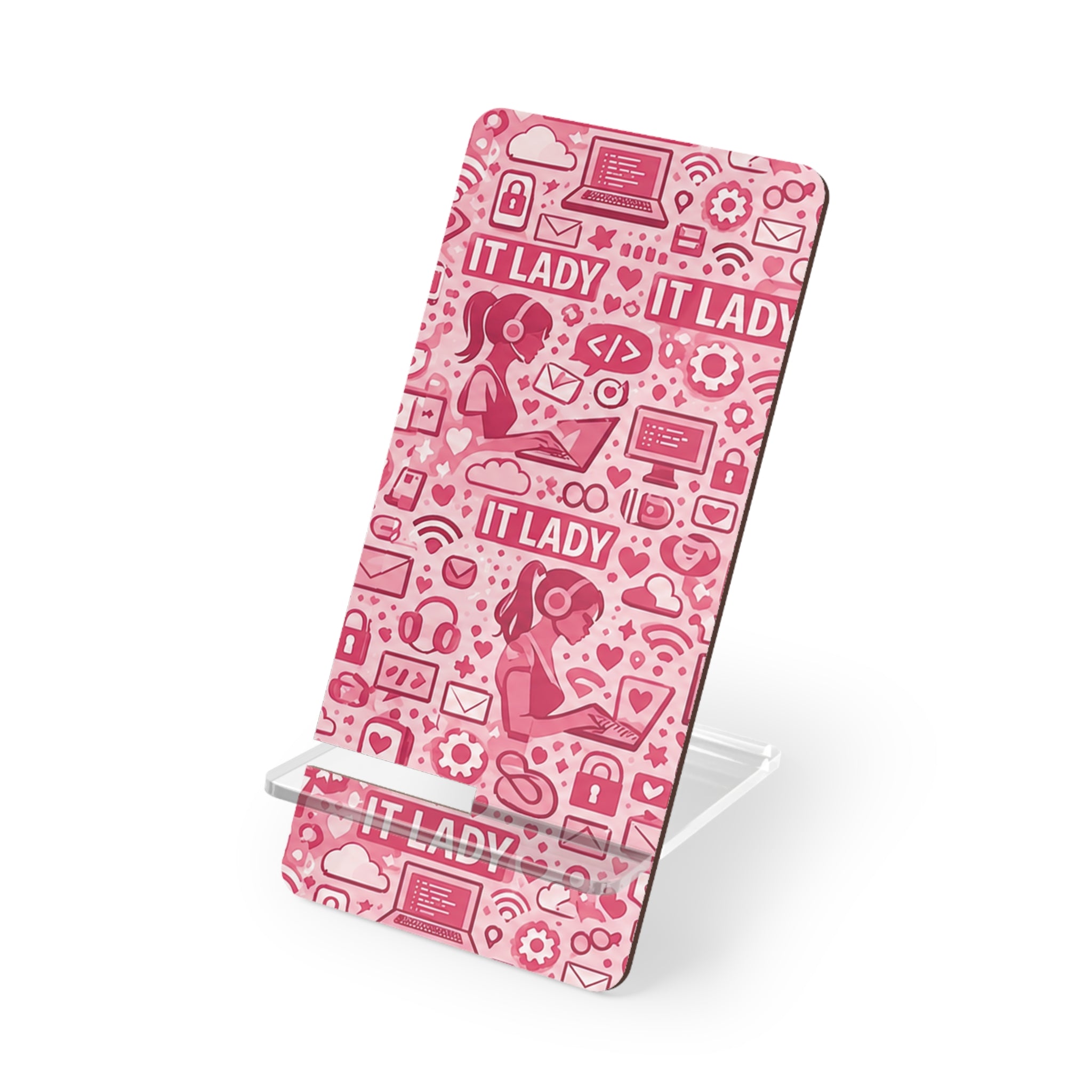 IT Lady Pink Pattern Phone Stand - Foldable Mobile Display Stand for Smartphones