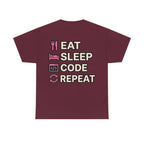"Eat Sleep Code Repeat" Coder Heavy Cotton T‑Shirt