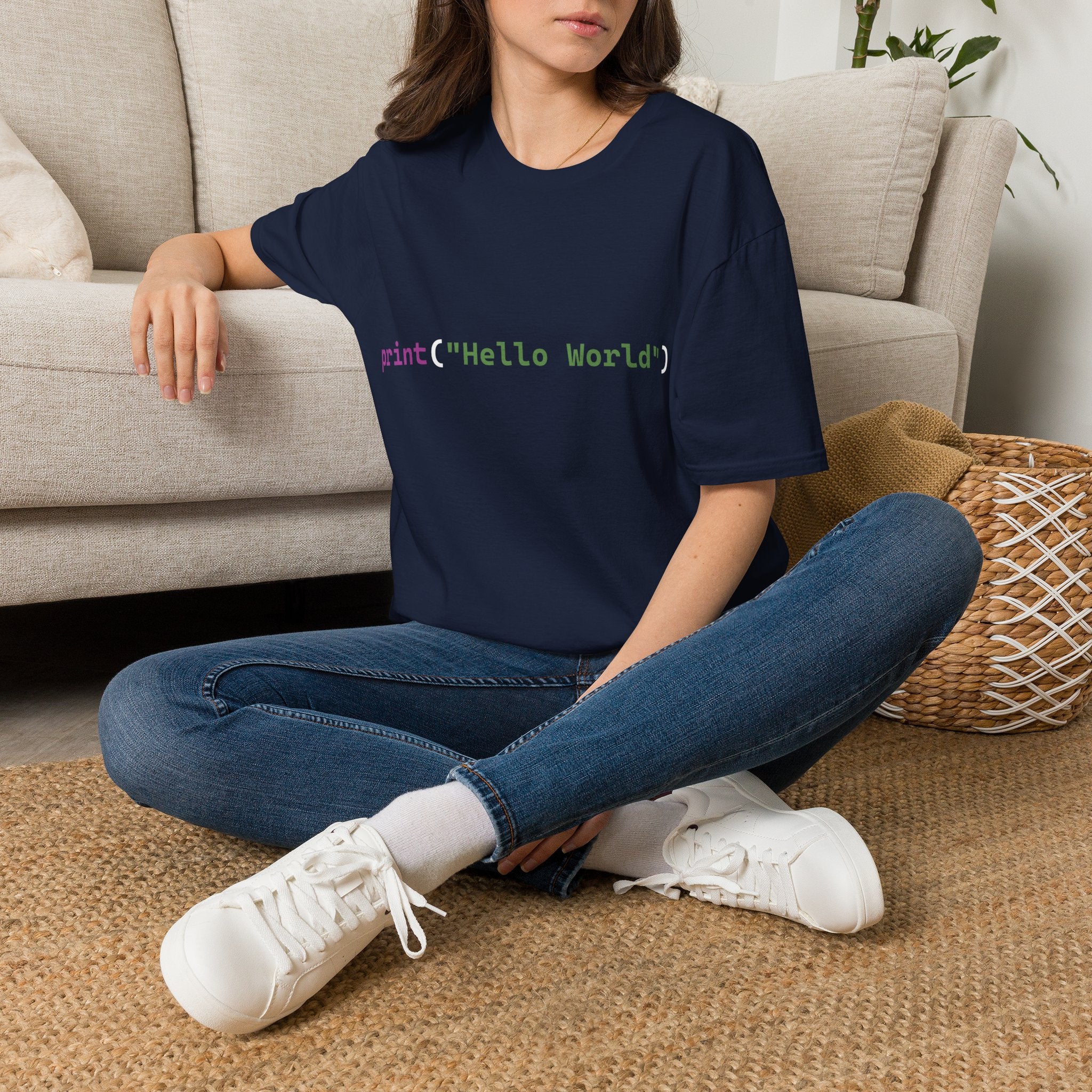 Front: print("Hello World") Back: Hello World Programmer Unisex Softstyle T-Shirt