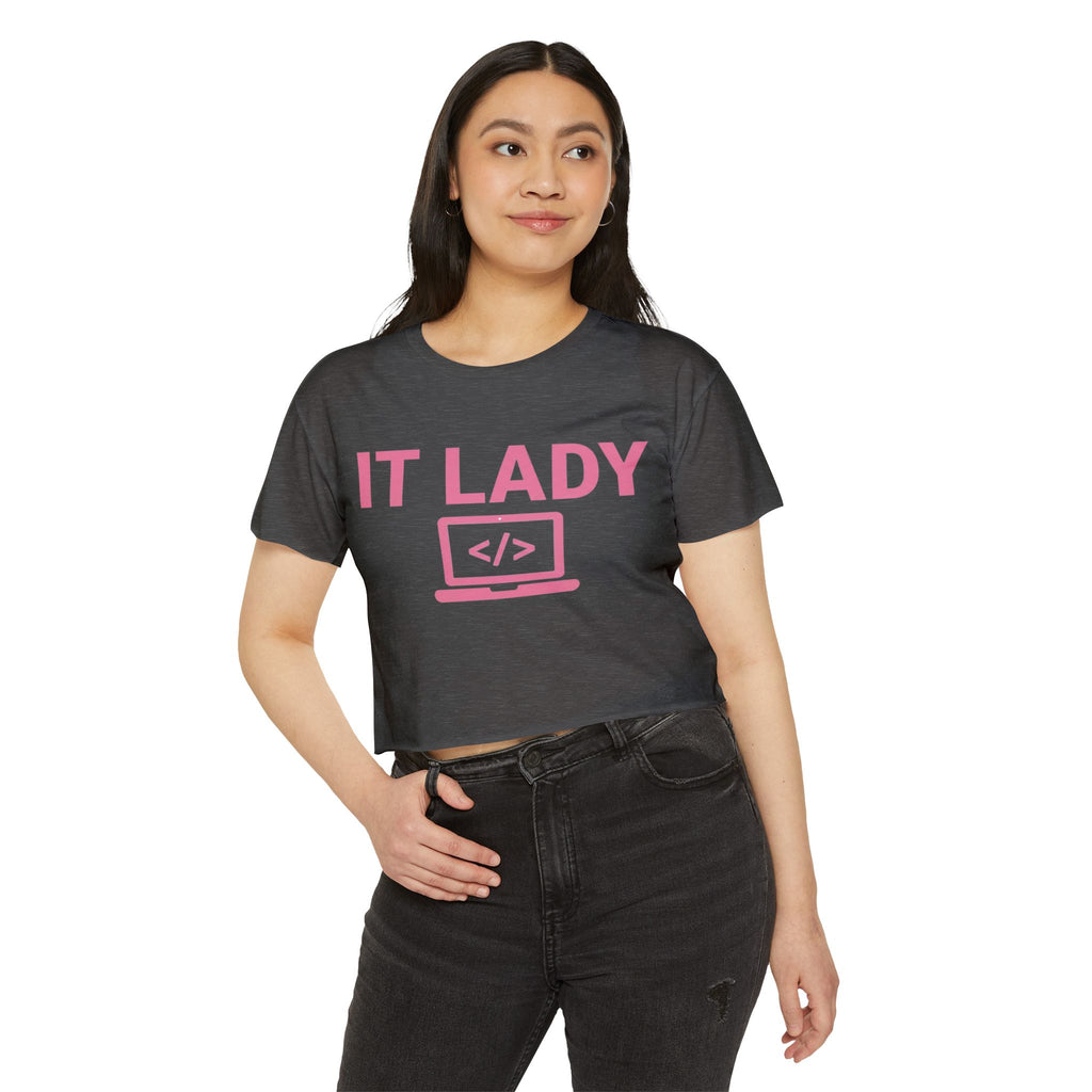IT Lady with Laptop Crop Top T-Shirt