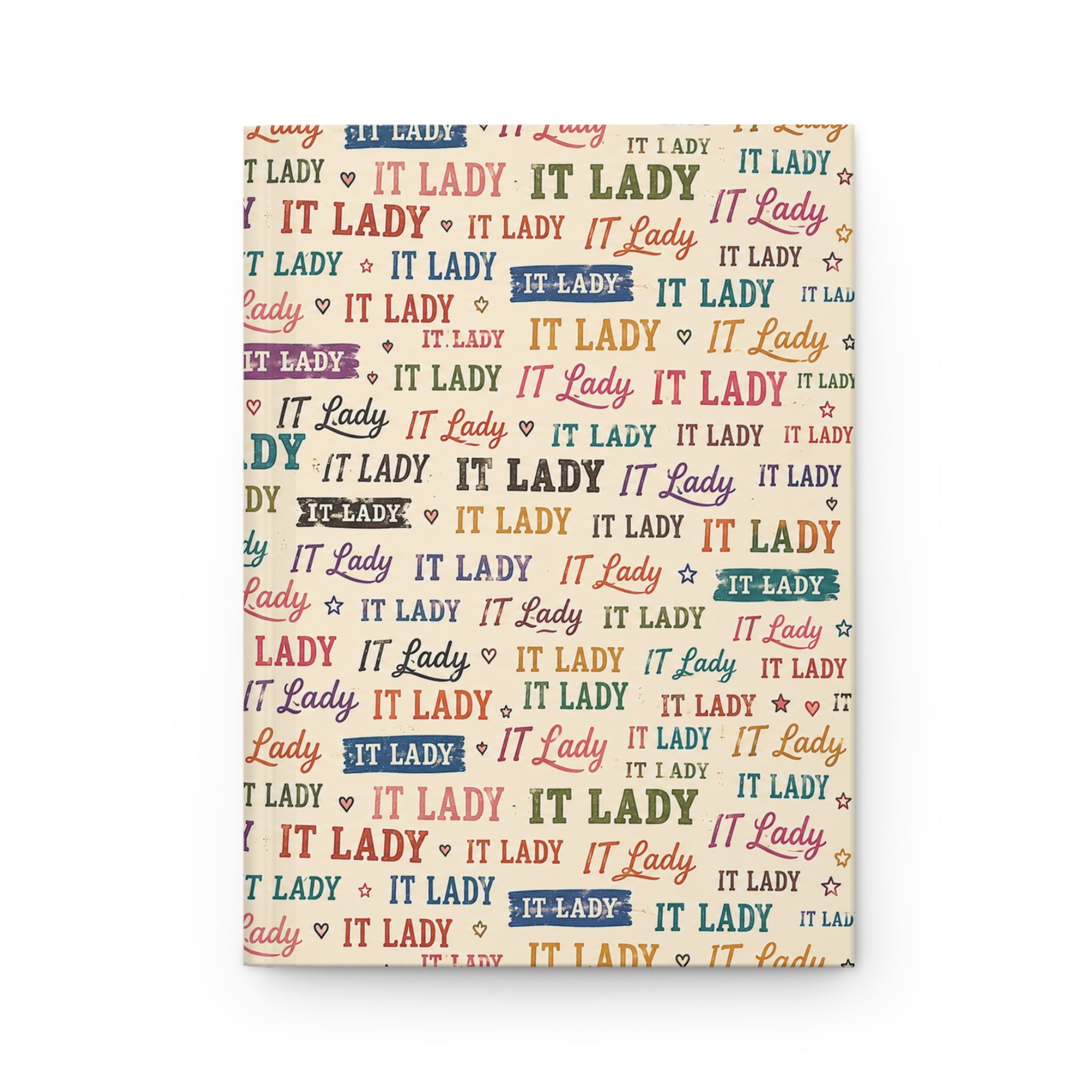 IT Lady Vintage Hardcover Journal - Retro Multicolor Patterned Notebook for Tech Women
