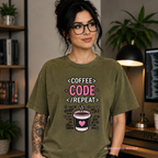 Coffee Code Repeat Unisex Vintage T-Shirt