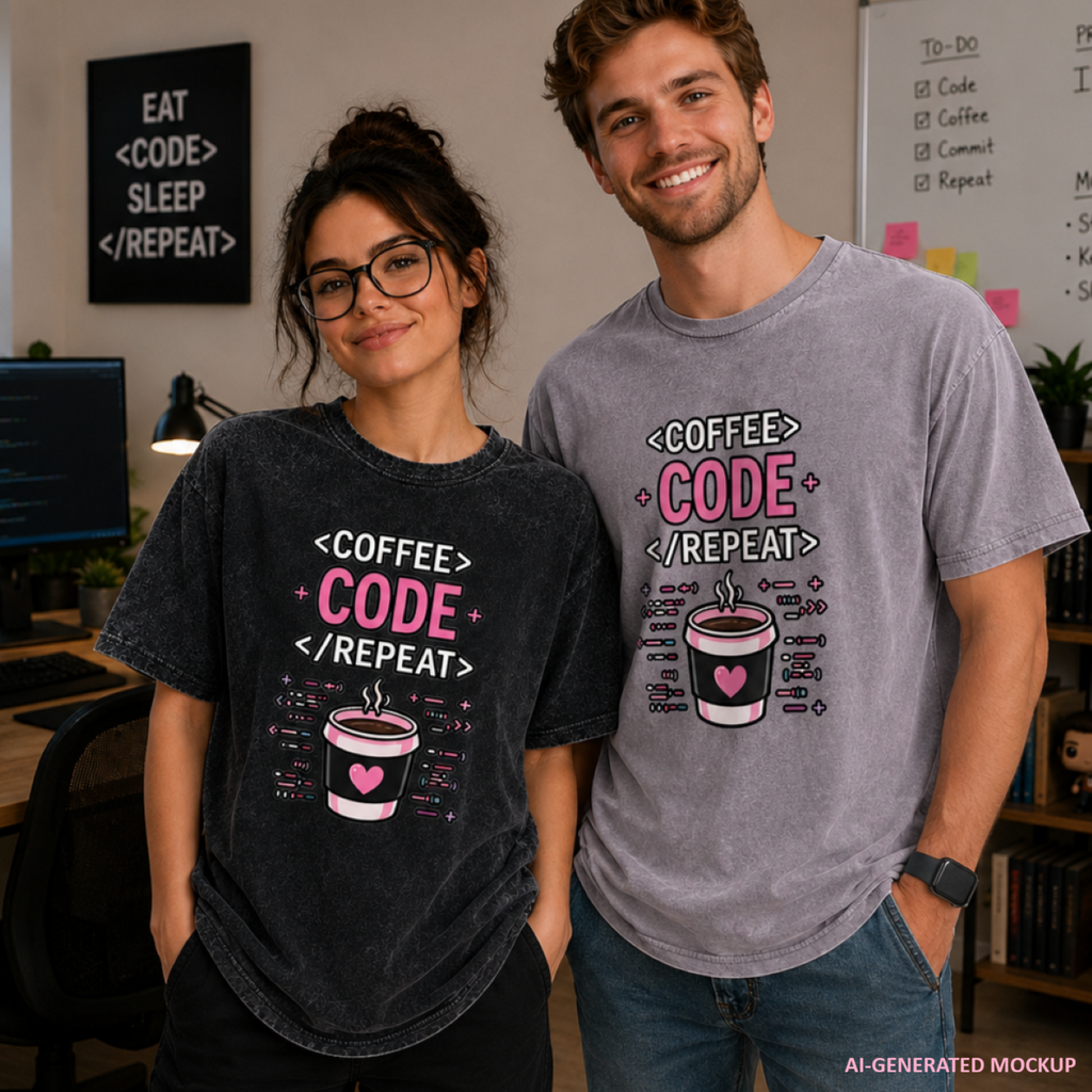 Coffee Code Repeat Unisex Vintage T-Shirt