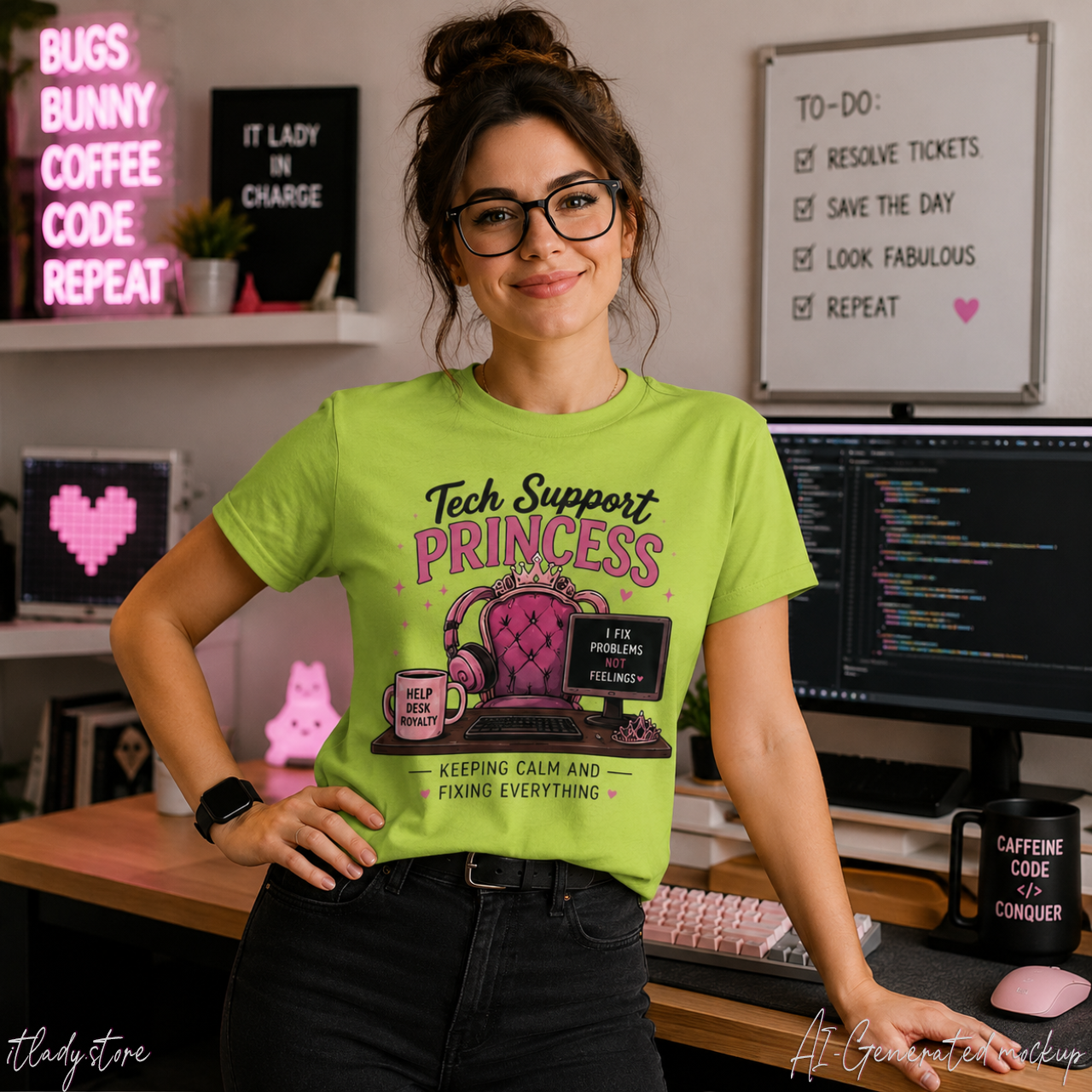 Tech Support Princess Keeping Calm and Fixing Everything Heavy Cotton T‑Shirt