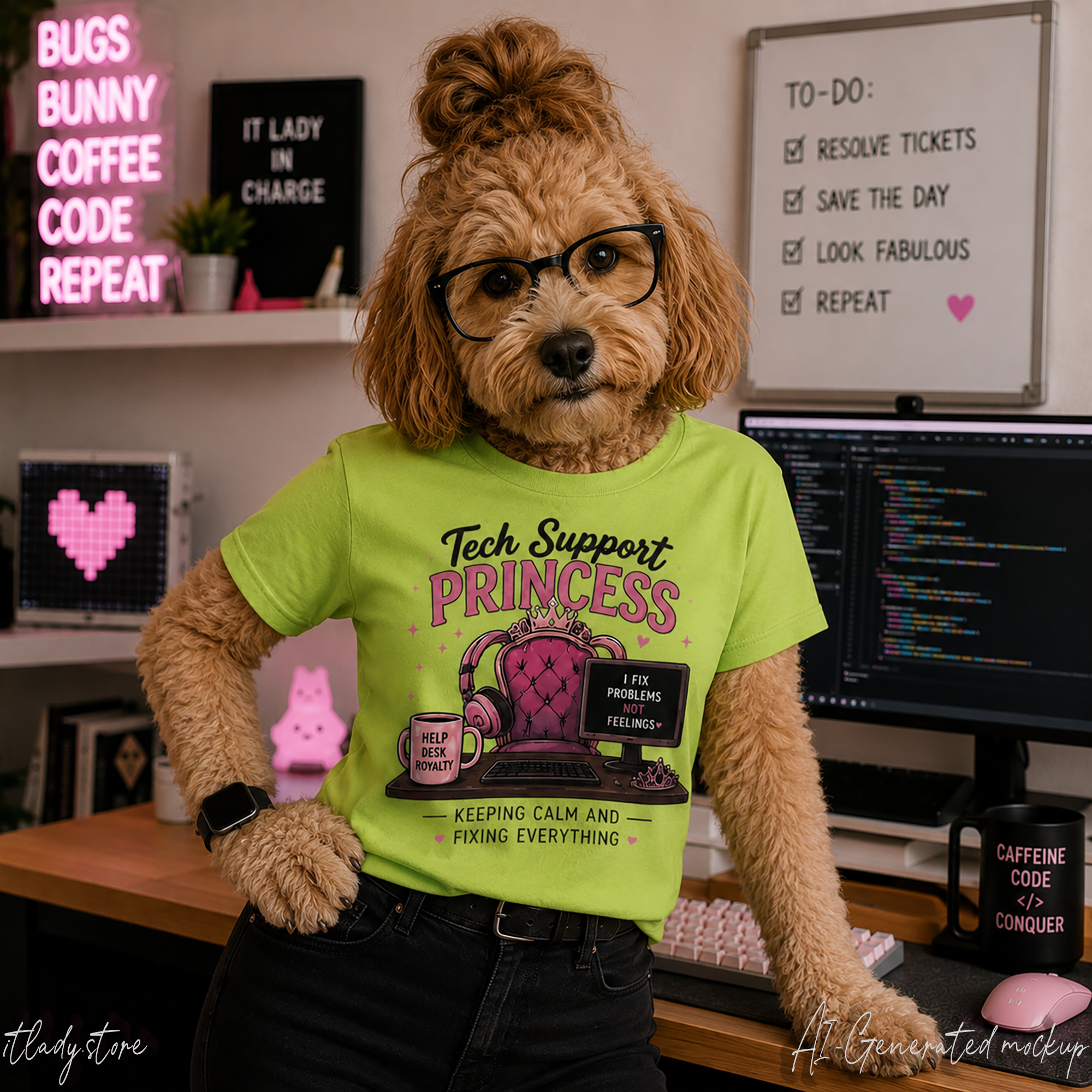 Tech Support Princess Keeping Calm and Fixing Everything Heavy Cotton T‑Shirt