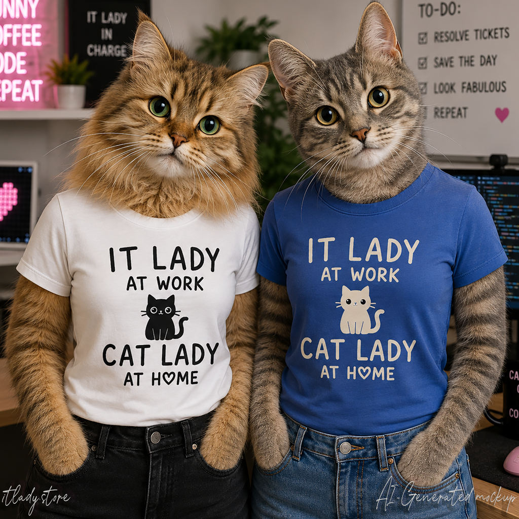 IT LADY AT WORK, CAT LADY AT HOME Women’s T-Shirt
