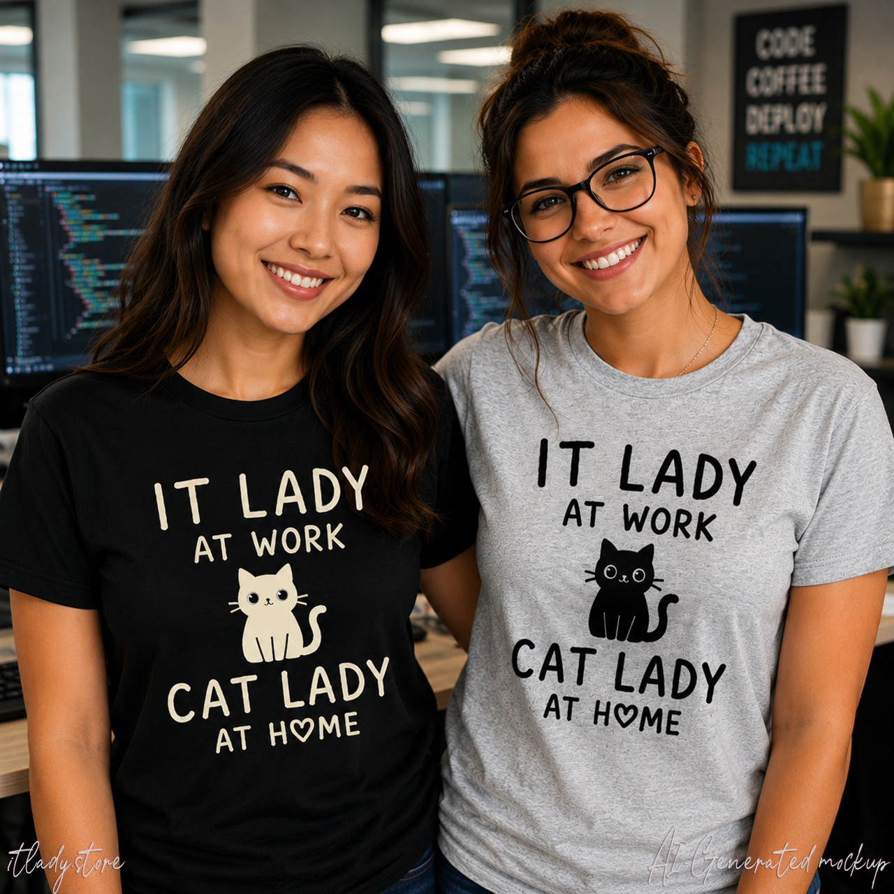 IT Lady at Work / Cat Lady at Home Softstyle T-Shirt