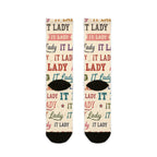 IT Lady Pattern Crew Socks - Vintage Typography Sublimation Socks