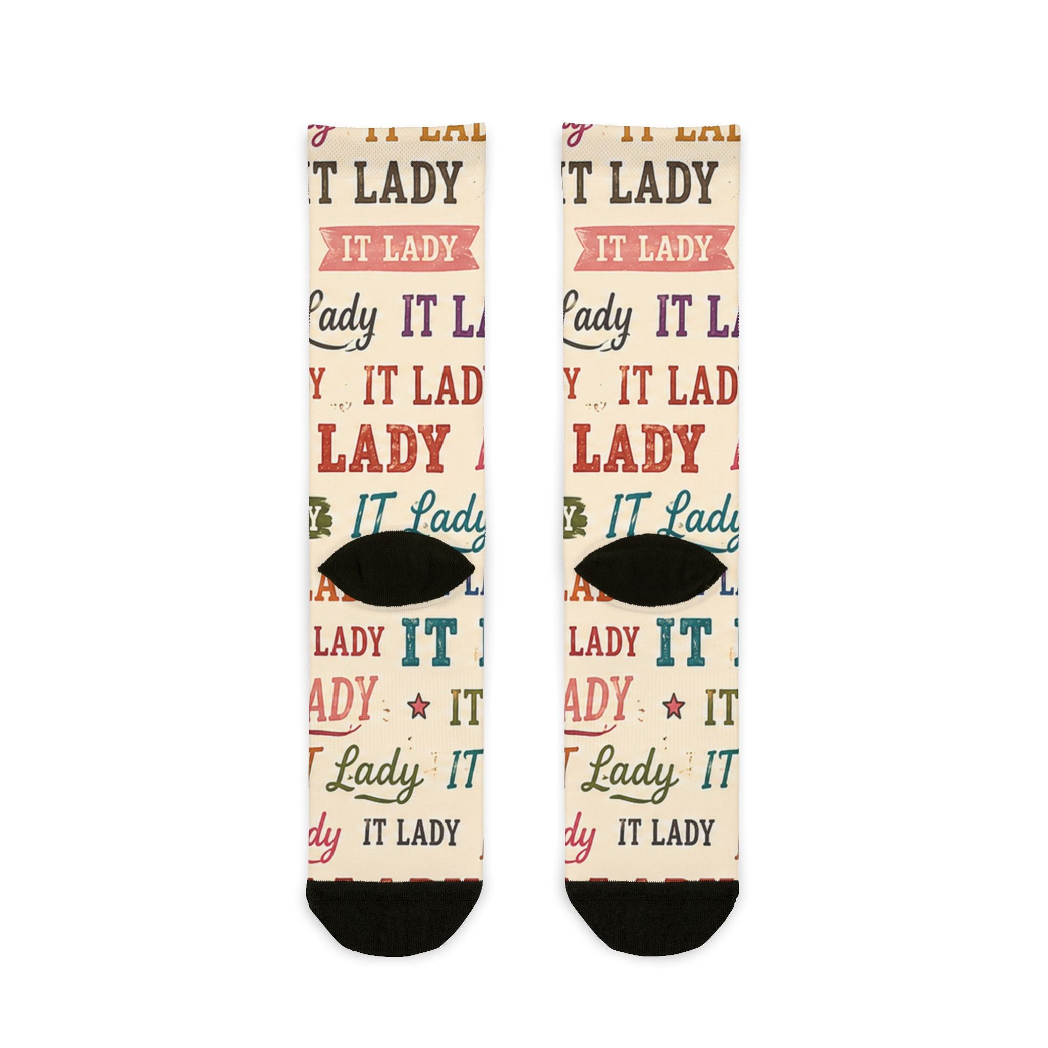 IT Lady Pattern Crew Socks - Vintage Typography Sublimation Socks