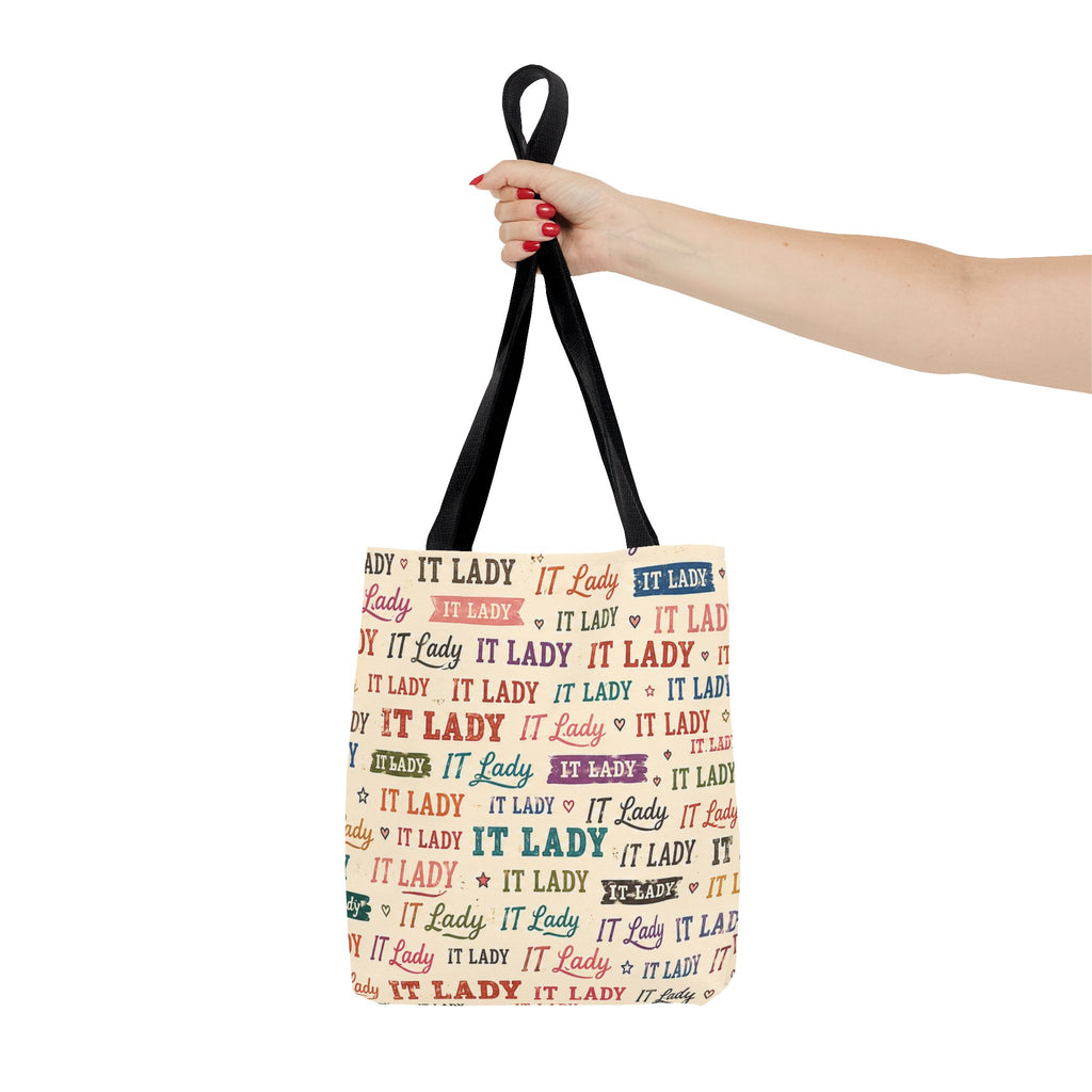 IT Lady Tote Bag - Retro Multicolor Typography All-Over Print