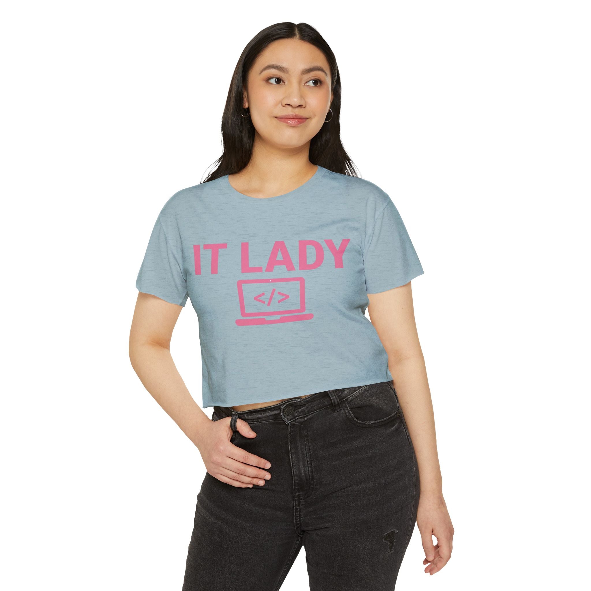 IT Lady with Laptop Crop Top T-Shirt