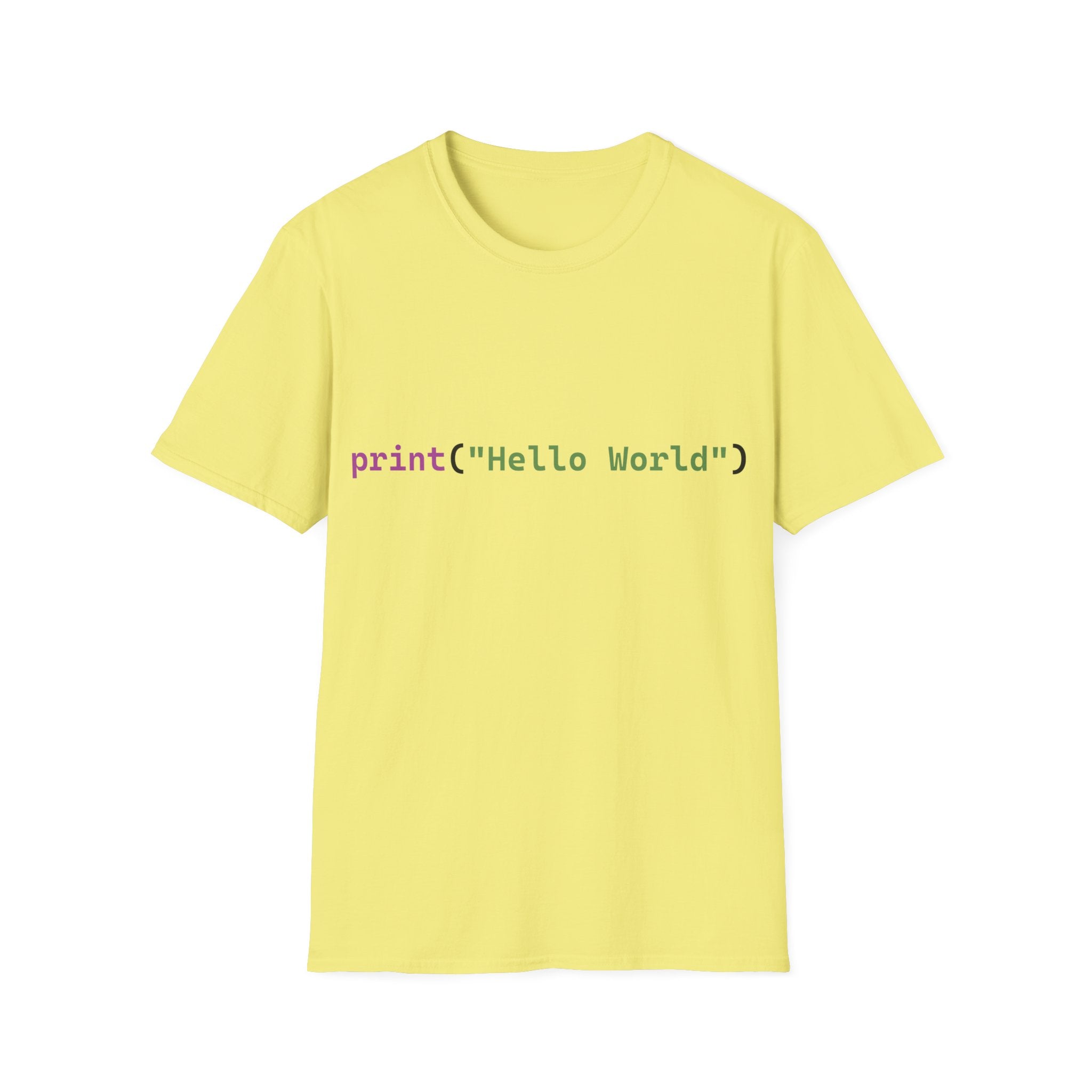 Front: print("Hello World") Back: Hello World Programmer Unisex Softstyle T-Shirt