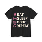 "Eat Sleep Code Repeat" Coder Heavy Cotton T‑Shirt