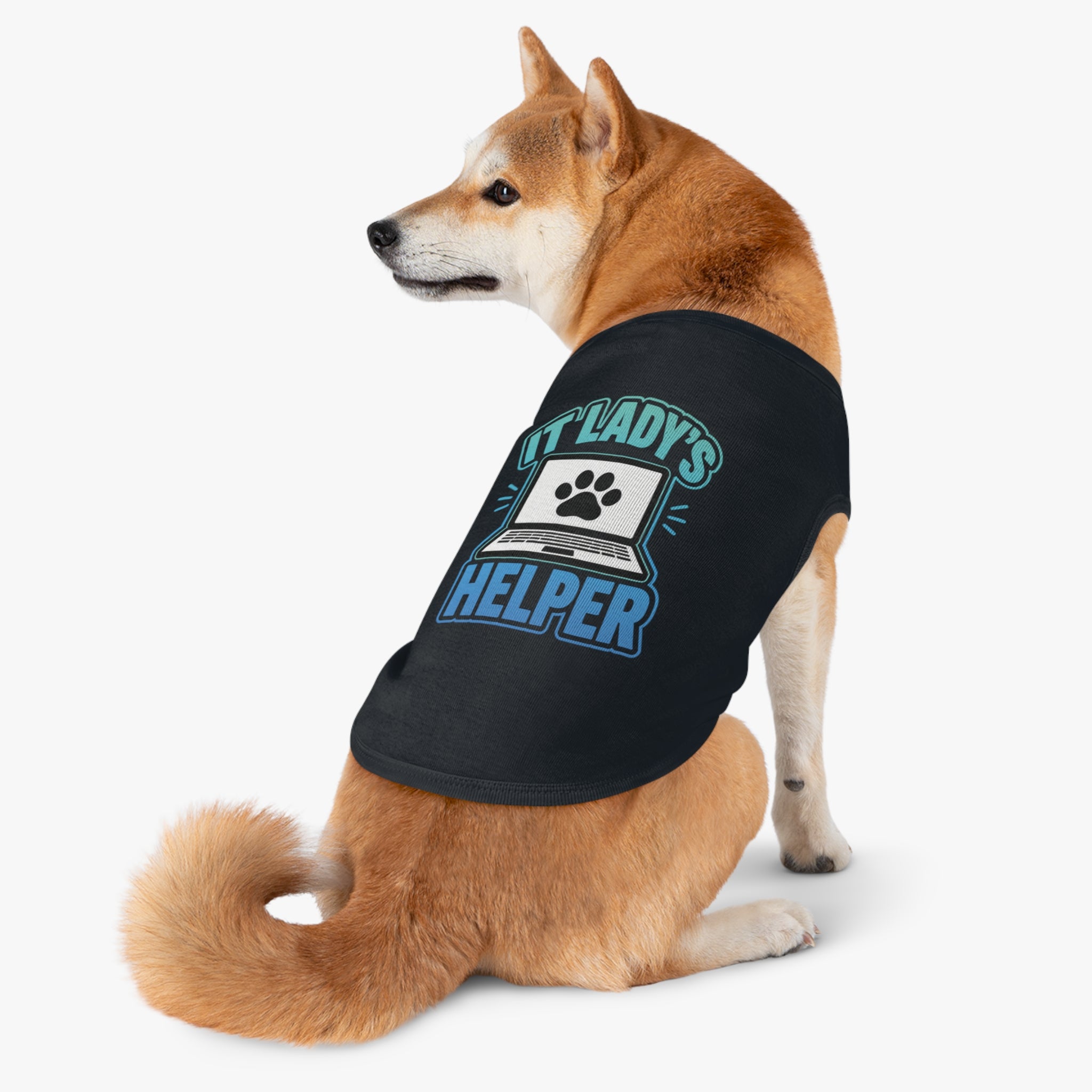 IT LADY'S HELPER Laptop Paw Graphic Dog & Cat Tee Pet Tank Top