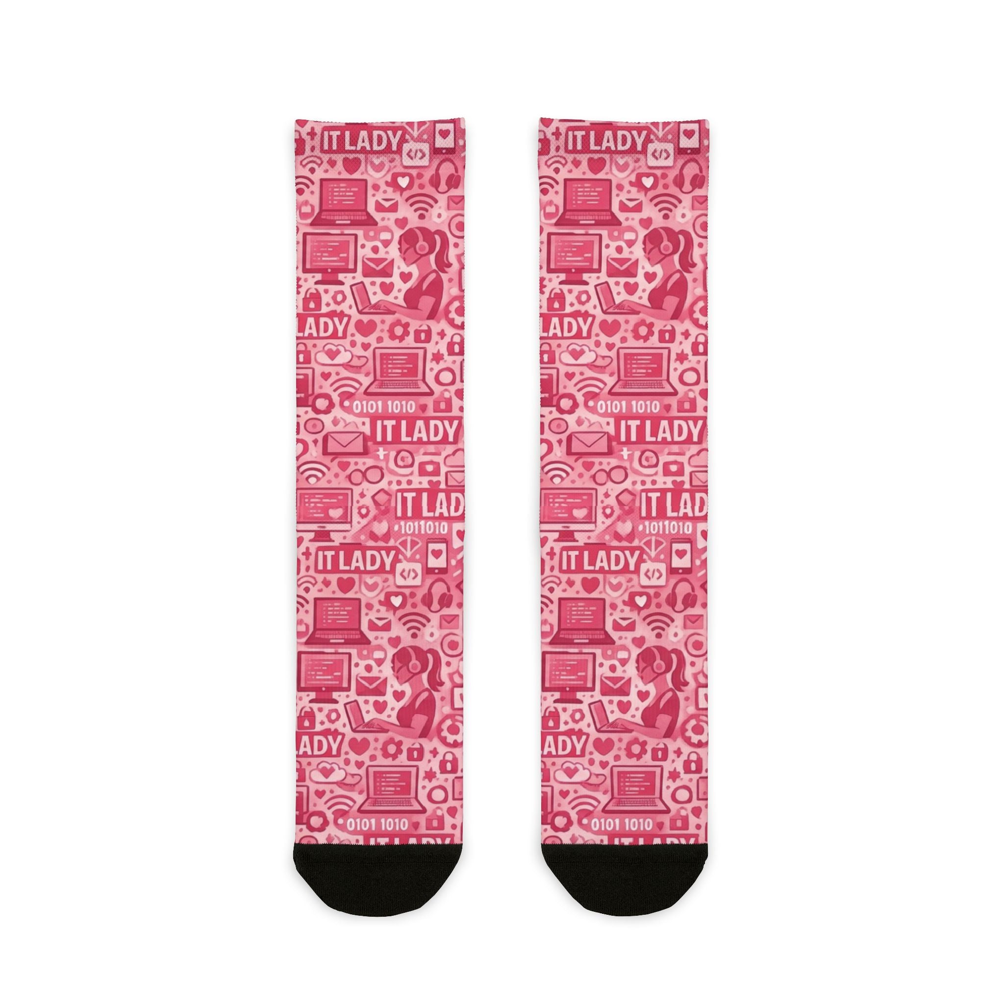 IT Lady Pink Patterned Crew Socks - Tech & Gamer Gift