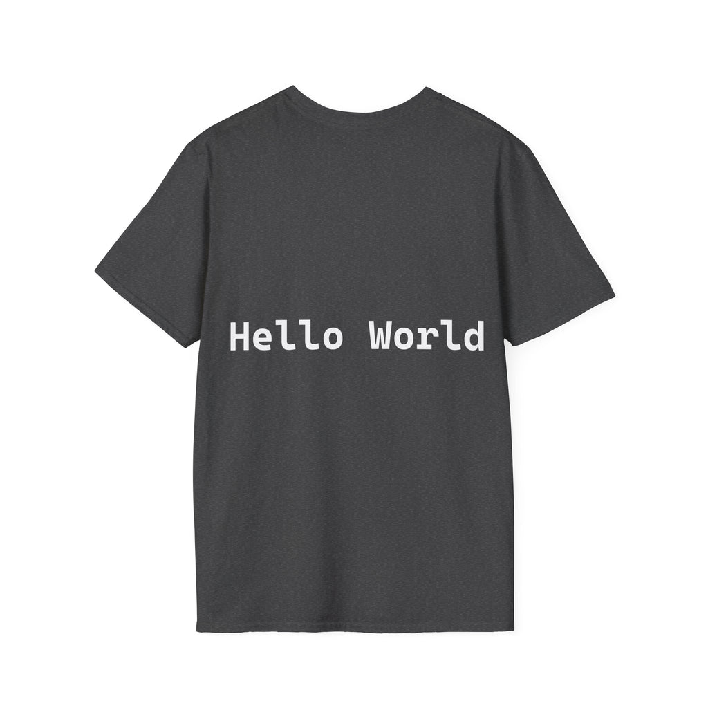 Front: print("Hello World") Back: Hello World Programmer Unisex Softstyle T-Shirt