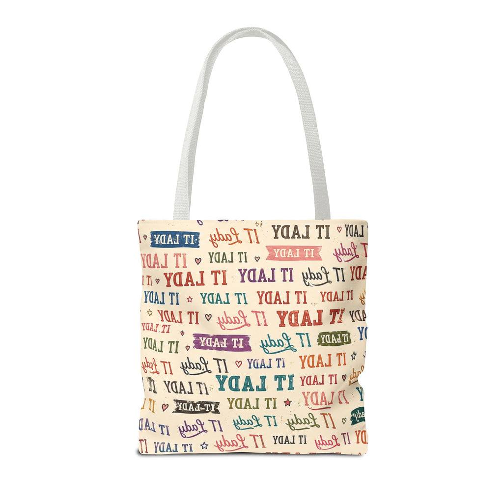 IT Lady Tote Bag - Retro Multicolor Typography All-Over Print