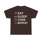 "Eat Sleep Code Repeat" Coder Heavy Cotton T‑Shirt