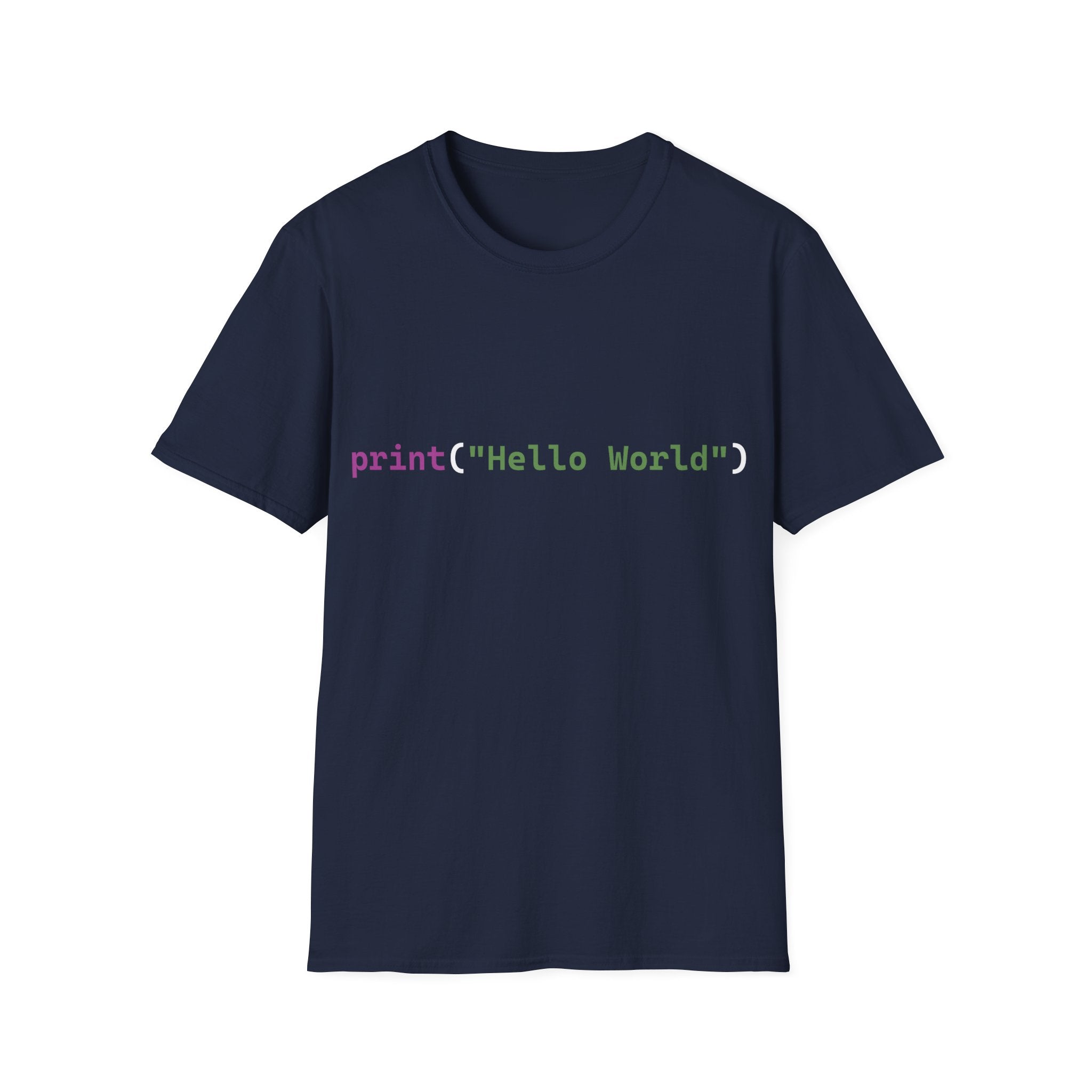 Front: print("Hello World") Back: Hello World Programmer Unisex Softstyle T-Shirt