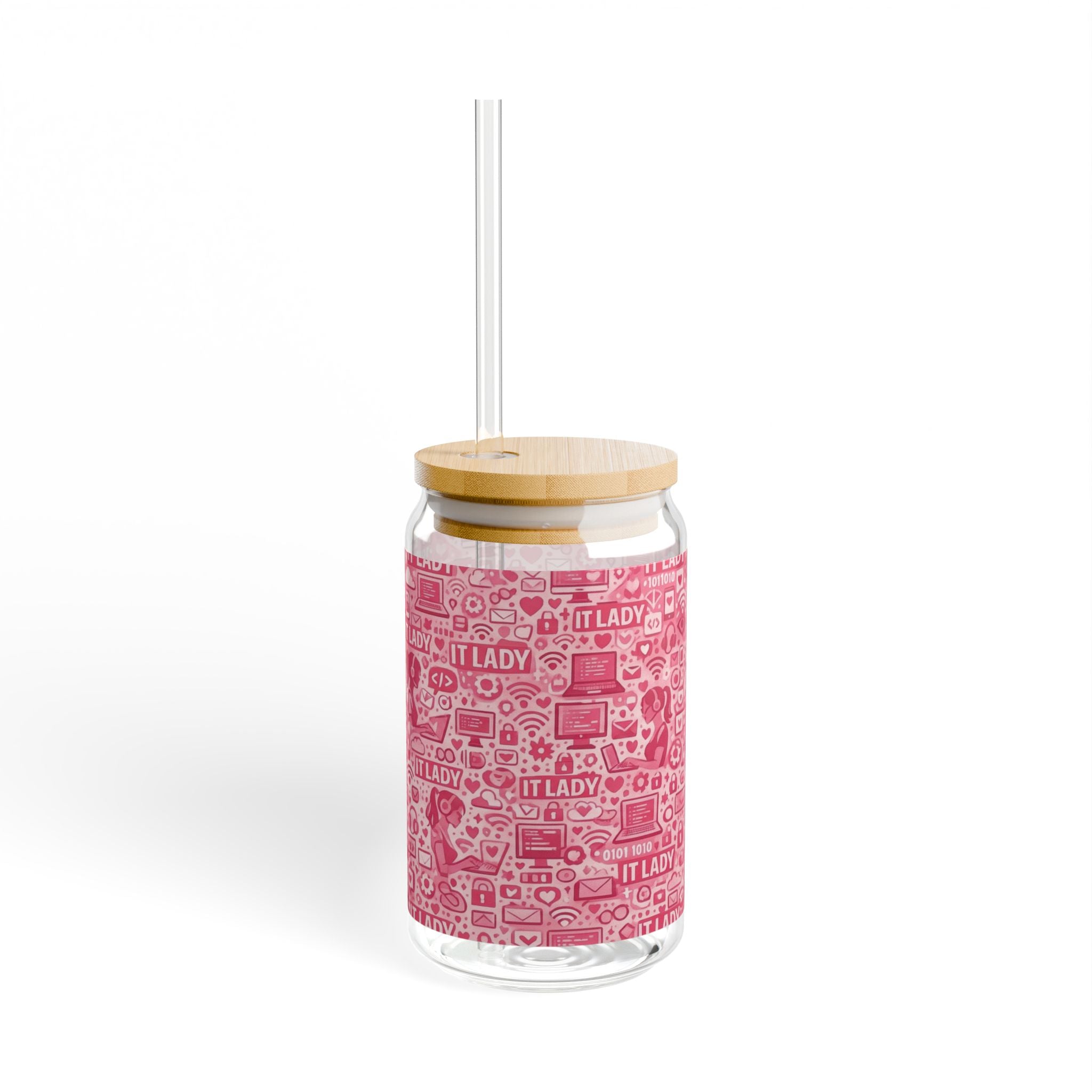 IT Lady Pink Pattern Sipper Glass, 16oz