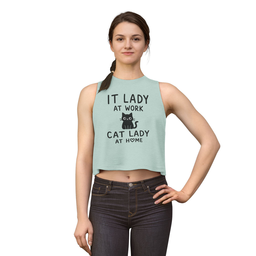 IT Lady at Work, Cat Lady at Home Crop Top