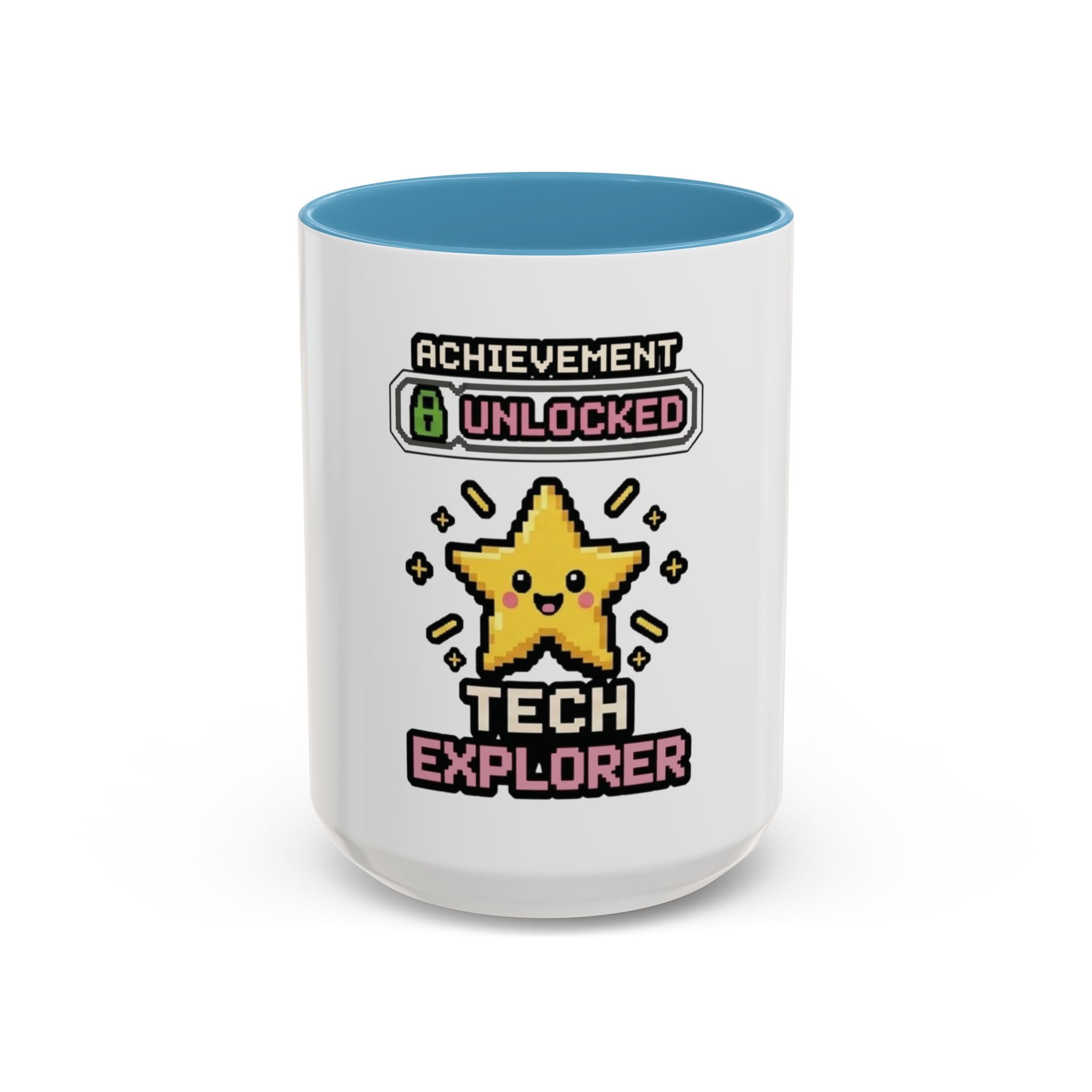 Achievement Unlocked: Tech Explorer Accent Coffee Mug - Cute Pixel Star Gamer Gift